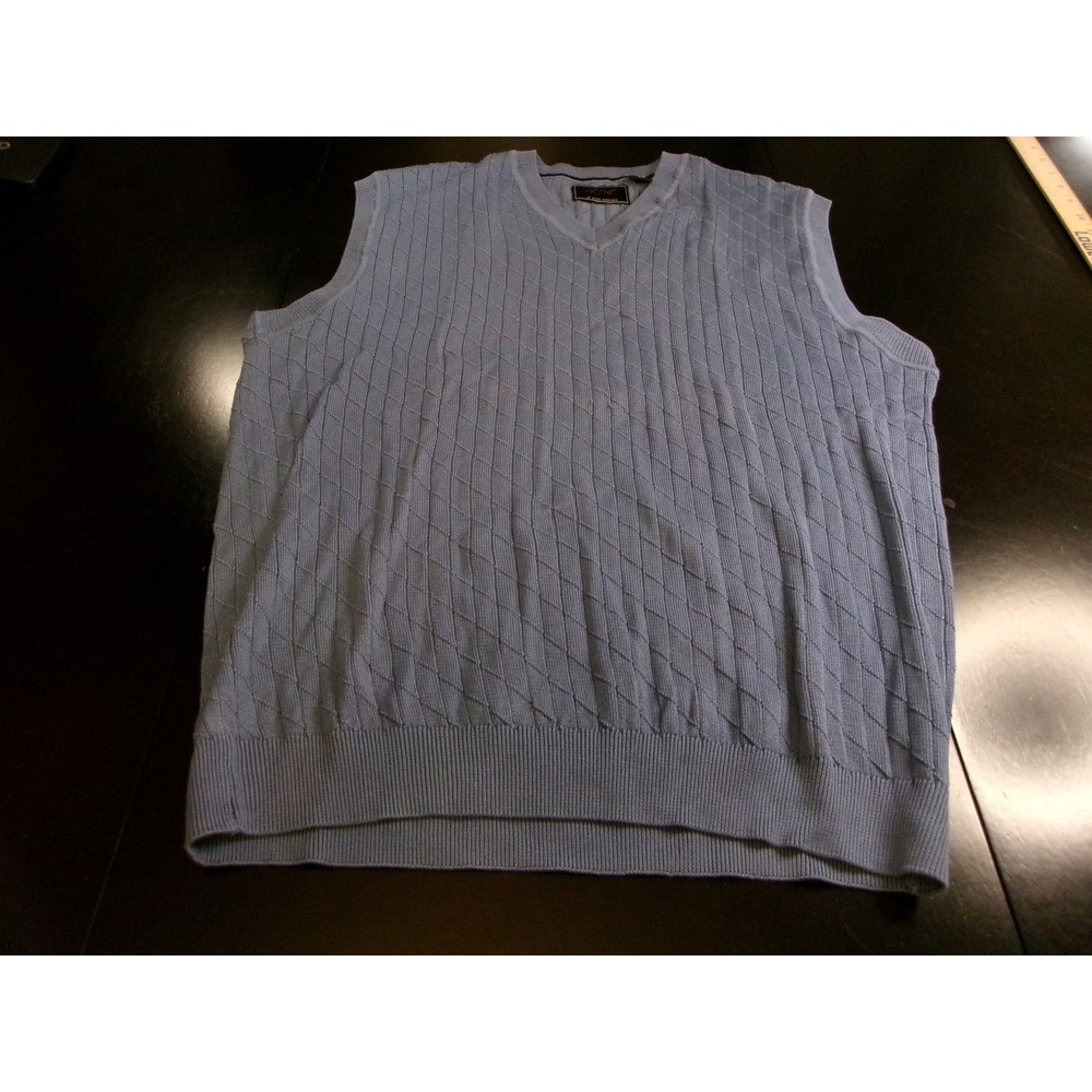 Greg Norman Mens Blue Cotton V-Neck Diamond Knit Sweater Vest‎ Size Small